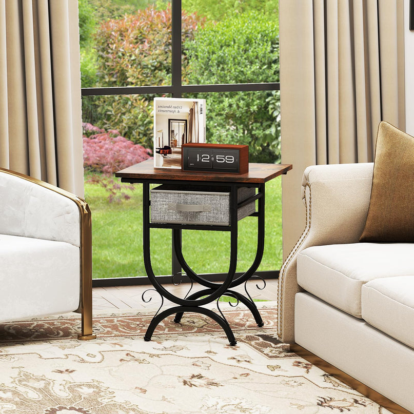 Giantex 21 Inch Tall End Table with Carved Metal Frame