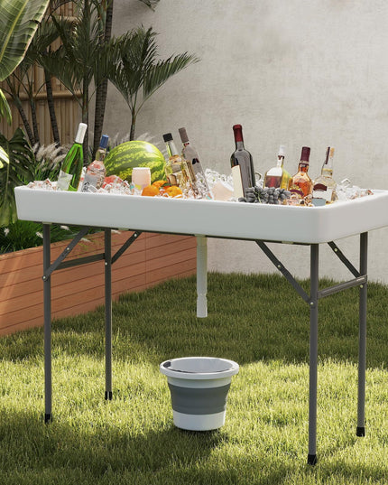 Giantex 46" Outdoor Chill Bar Table with Drain & Removable Matching Skirt