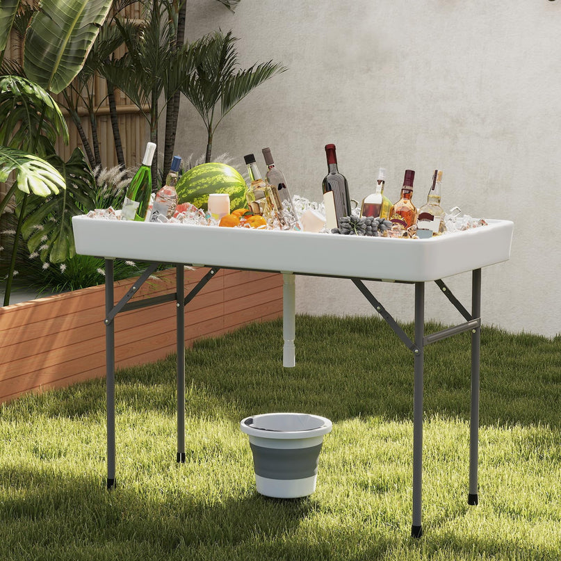 Giantex 46" Outdoor Chill Bar Table with Drain & Removable Matching Skirt