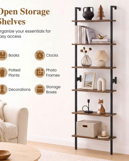 GIANTEX Ladder Shelf | 6-Tier Wall Mounted Bookshelf with Metal Frame (1/2)