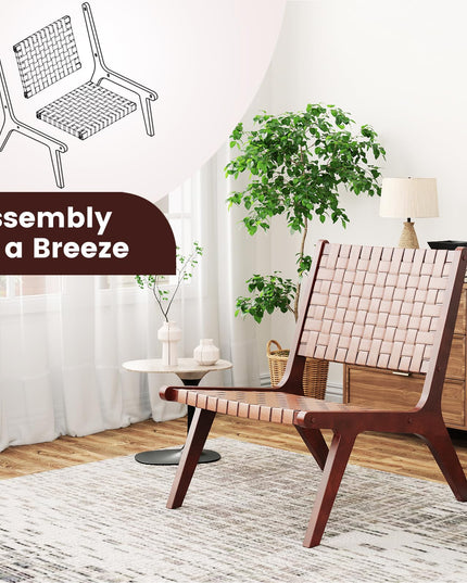 Giantex Woven Leather Accent Chair, Mid Century Modern Lounge Chair with Wood Frame, Max Load 300 Lbs, Brown