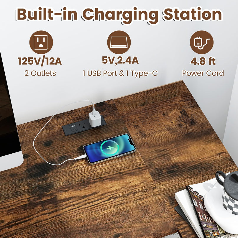Giantex 48" L Shaped Desk with Charging Station