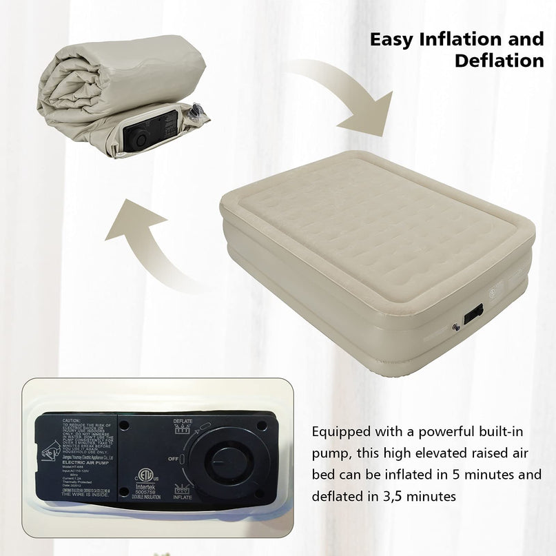 Giantex Air Bed with Built-in Pump, High Elevated Raised Mattress with Wavy Pull Strap