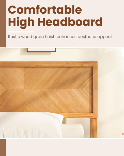 Giantex Wood Twin Bed/Full Size Bed/Queen Bed Frames with Headboard, Solid Acacia Wood Platform Bed with 12 Strong Wooden Slat Support