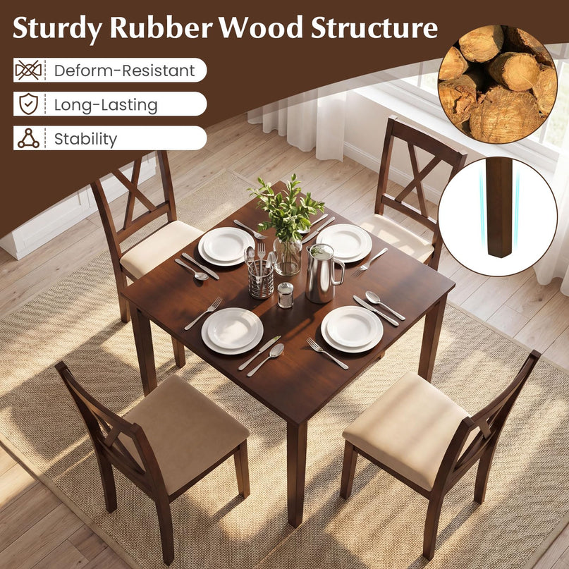 Giantex Dining Table Set for 4 | Square Kitchen Table Set w/ 4 Upholstered Chairs