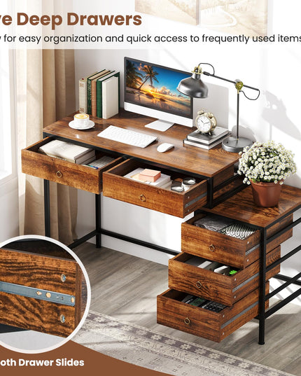 Bureau d'ordinateur Giantex avec 5 tiroirs | Bureau de maison/bureau de 129,5 cm avec classeur