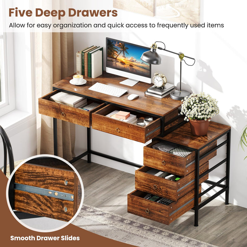Giantex Computer Desk w/ 5 Drawers | 51" Home Office Desk w/File Cabinet