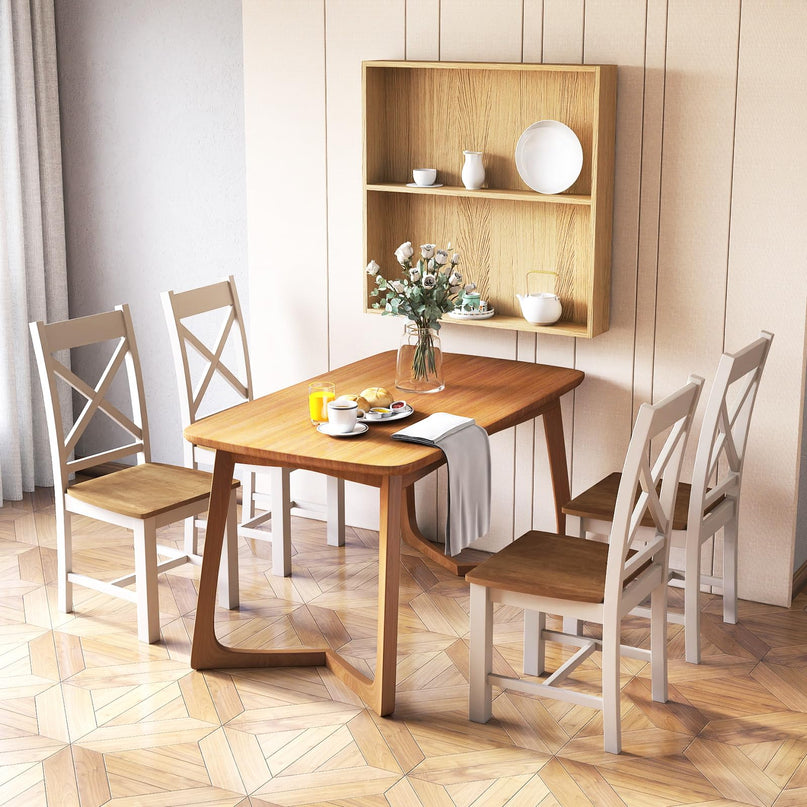 Giantex Wooden Dining Chairs Set, Farmhouse Kitchen Chairs with High Cross Back, Rubber Wood Frame
