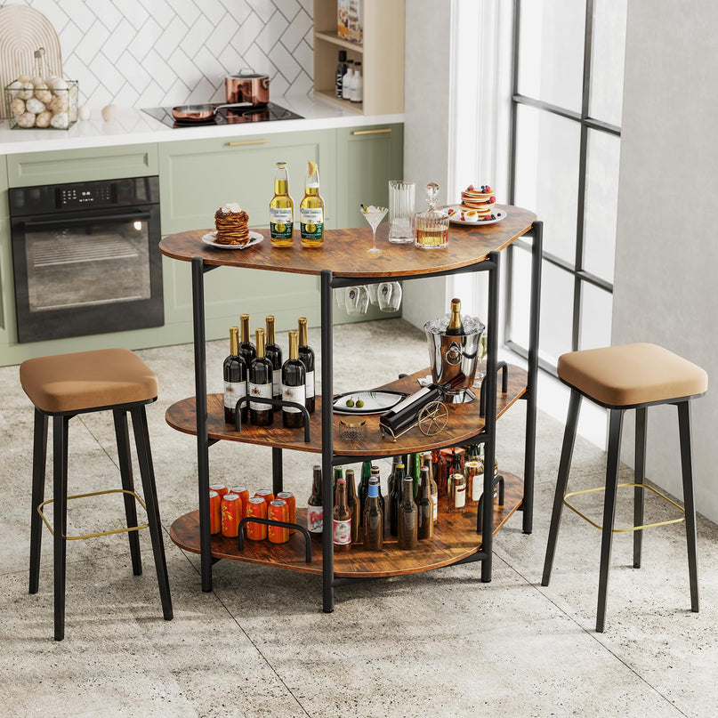 Giantex 3-Tier Bar Table, Corner Bar Cabinet, Liquor Home Bar Unit with Stemware Racks & Storage Shelves