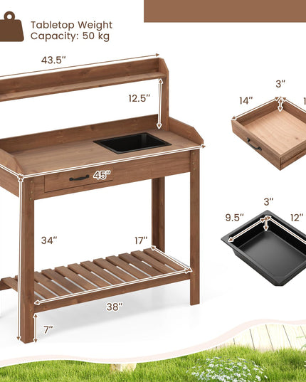 Giantex Wood Potting Bench Table