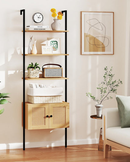 Giantex 5 Tier Ladder Bookcase with Rattan Cabinet