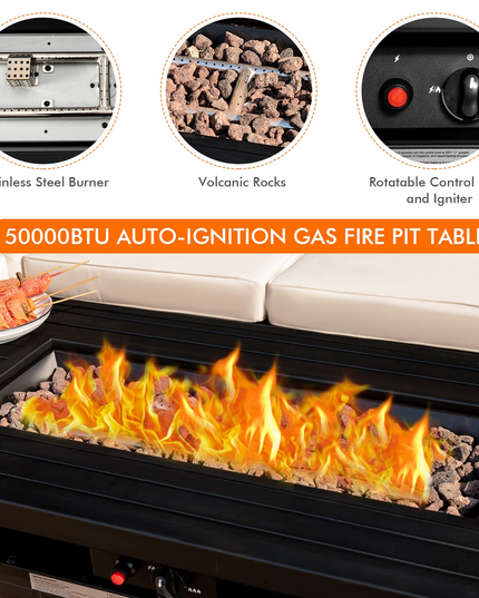 Giantex Gas Fire Table, Rectangular Outdoor Patio Propane Firepit Table