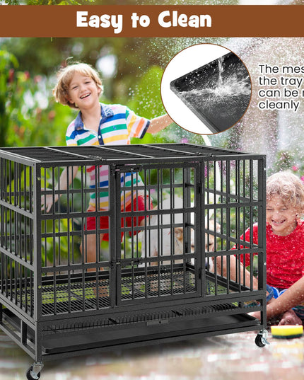 Giantex Heavy Duty Dog Crate, Escape Proof Metal Dog Cage with Double Door