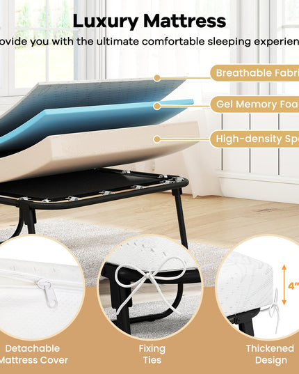 Giantex 75" x 31" Rollaway Guest Bed with Memory Foam & Heavy-Duty Metal Frame