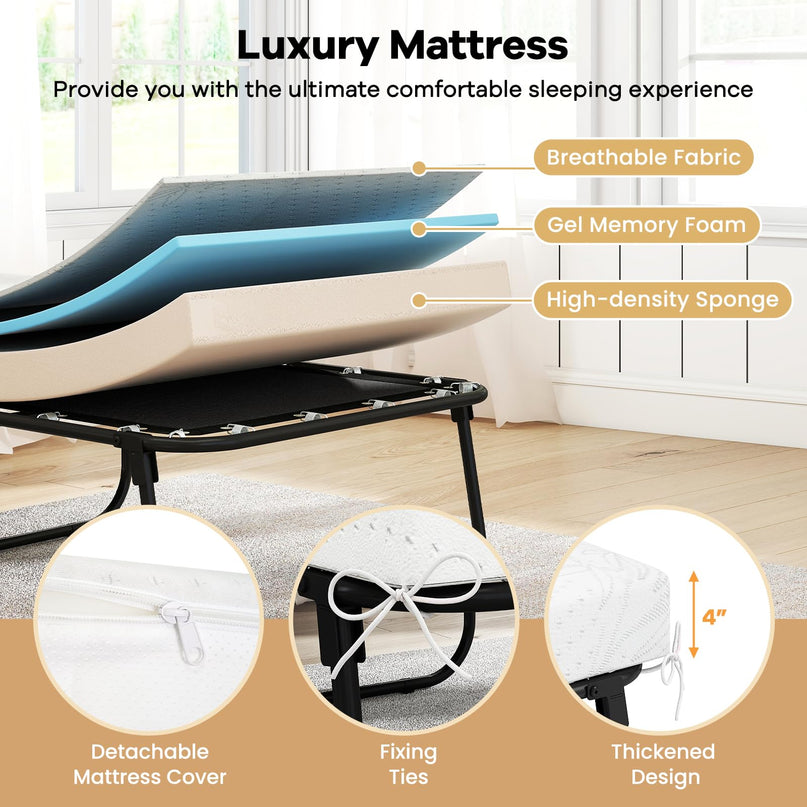 Giantex 75" x 31" Rollaway Guest Bed with Memory Foam & Heavy-Duty Metal Frame