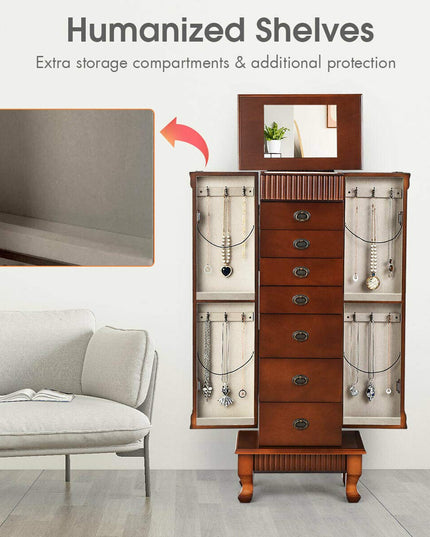 Standing Jewelry Armoire Cabinet Storage Chest - Giantex