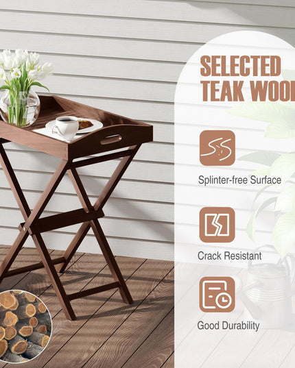 Giantex 28-Inches High Solid Teak Wood TV Tray Side Table