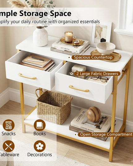 GIANTEX 29.5" Narrow Console Table w/ 2 Fabric Drawers & Open Compartment