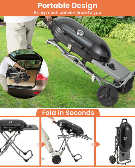 Giantex Gas Grill, Portable Propane Grill with 15,000 BTUs Burner, Side Table, 2 Wheels, Grease Tray