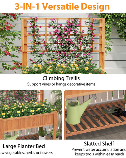 Giantex Wooden Elevated Planter Box with Legs and Drainage Holes for Climbing Plants