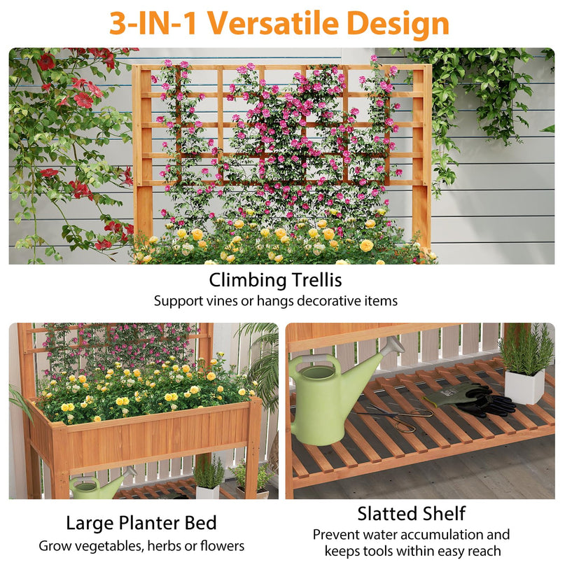 Giantex Wooden Elevated Planter Box with Legs and Drainage Holes for Climbing Plants