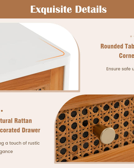 Giantex Rattan Nightstand, Mid Century Modern End Table with Handwoven Rattan Decorated Drawer
