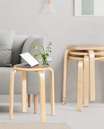 Stackable Bentwood Stools Set of 4, 18-Inch Height Backless Counter Chairs with Round Top, Anti-Slip Felt Pad