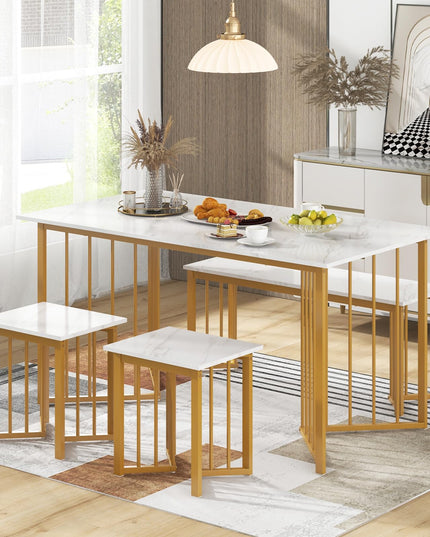 Giantex 4-Piece Dining Table Set for 4, Kitchen Table Chairs Set with Bench & 2 Stools