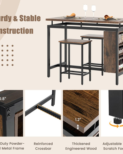 Giantex 3-Piece Dining Table Set - Counter Height Dining Table Set with 2 Bar Stools