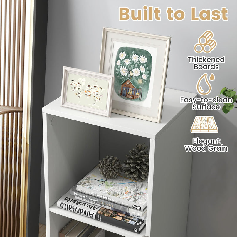 Giantex 2-Cube Bookcase, White Cubby Bookshelf w/Back Guardrail & Anti-Tipping Kits