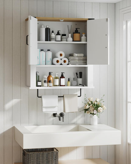 Giantex Bathroom Wall Cabinet with Towel Bar Above Toilet