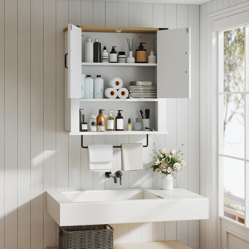 Giantex Bathroom Wall Cabinet with Towel Bar Above Toilet