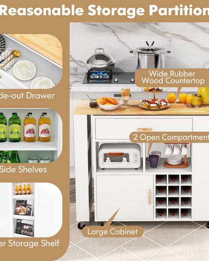Giantex Mobile Kitchen Island Cart - 2-in-1 Reversible Serving Cart Bar Table Combo, White