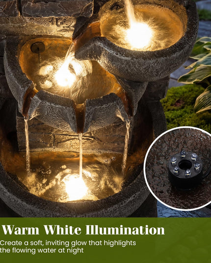 Giantex 5-Tier 33"H Cascading Stacked Stone Bowl Waterfall Fountain with LED Lights & Pump