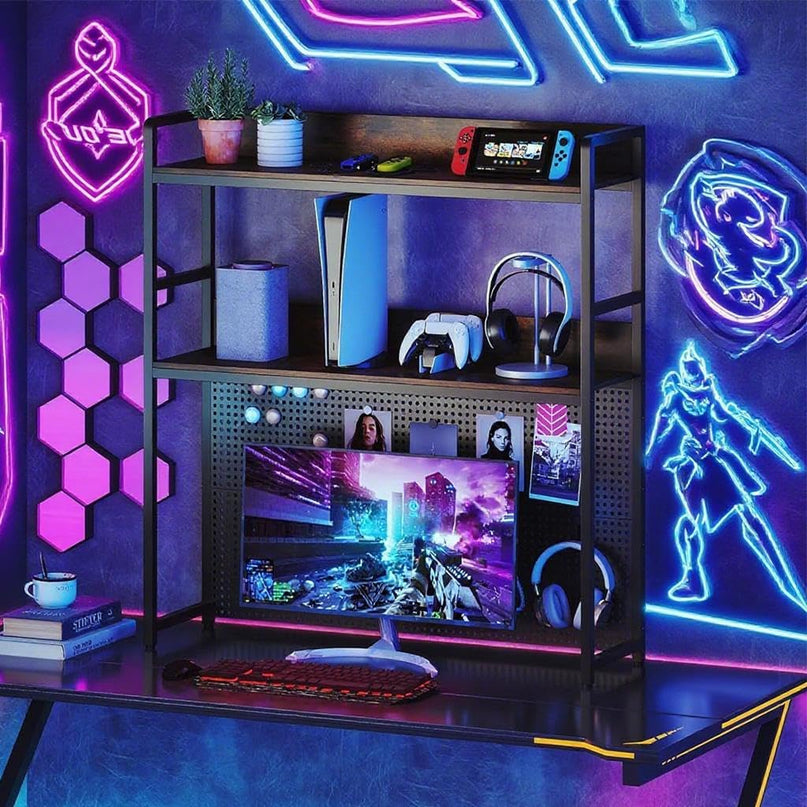 Giantex Desktop Bookshelf with Pegboard for up to 32" Computer Monitor