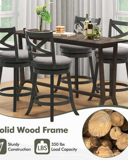 Giantex Wood Swivel Bar Stools Set of 2/4,  Upholstered Counter Height Bar Stools with X Back, Linen Cushioned Seat