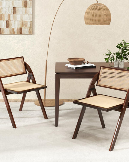 Giantex Folding Dining Chairs Set, Wooden Folding Chair with Rattan Backrest & Seat