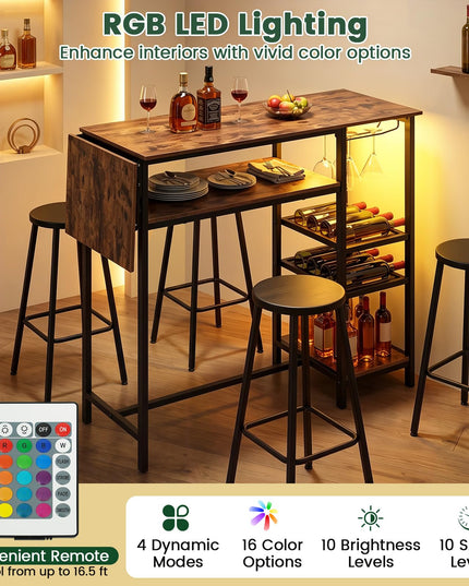 GIANTEX 55" Drop Leaf Bar Table for 2-4 with LED Light