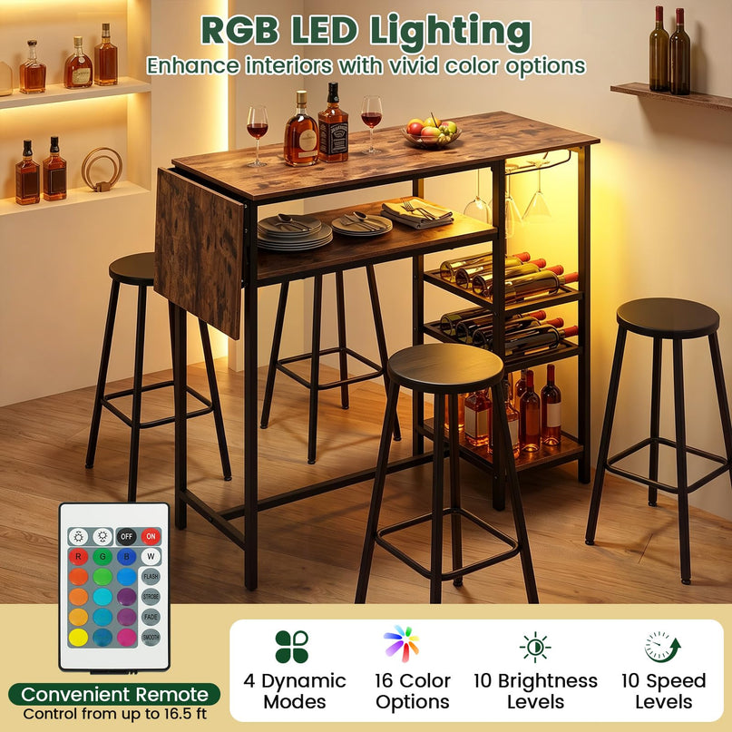 GIANTEX 55" Drop Leaf Bar Table for 2-4 with LED Light