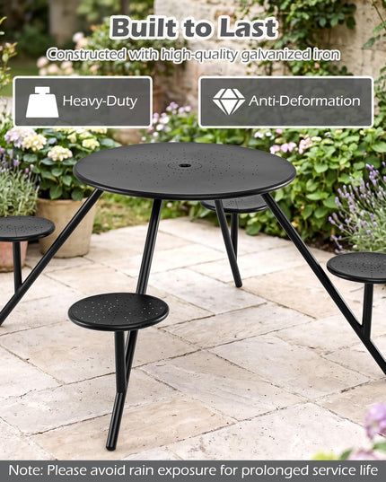Giantex Round Picnic Table Set with 4 Built-in Seats and 1.77" Umbrella Hole