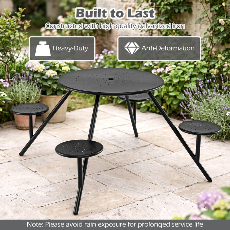 Giantex Round Picnic Table Set with 4 Built-in Seats and 1.77" Umbrella Hole