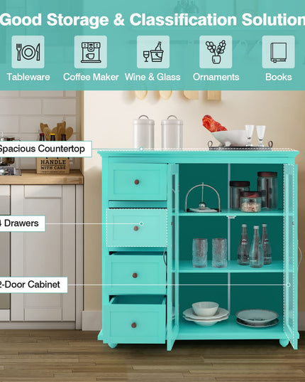 Giantex Buffet Sideboard with Storage - Kitchen Pantry Cabinet with 2 Doors, 4 Drawers, Adjustable Shelf
