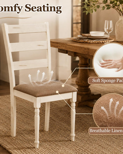 GIANTEX Farmhouse Ladder Back Kitchen Chairs | Upholstered Dining Room Chair w/Soft Padded Seat & Ergonomic Backrest
