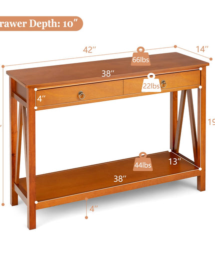 Console Table Entryway Sofa Side Table with 2 Drawers & Open Shelf