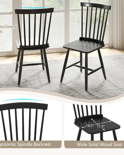Giantex Windsor Dining Chairs Set of 2/4 Black, w/Wide Seat & Spindle Back, Max Load 400 Lbs