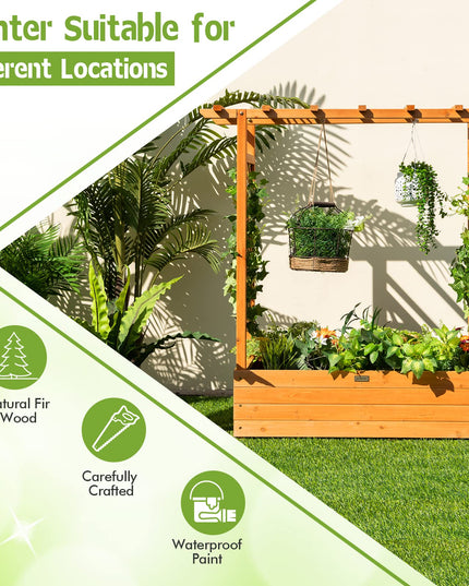 Giantex Raised Garden Bed with Trellis, Wood Planter Box with Roof & Side Trellis, Drain Holes