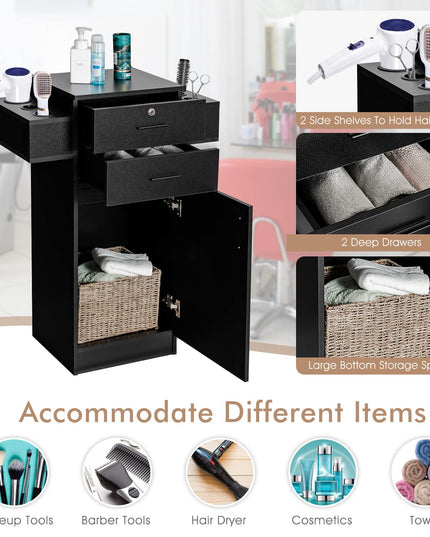 Meuble de rangement pour salon de coiffure, noir