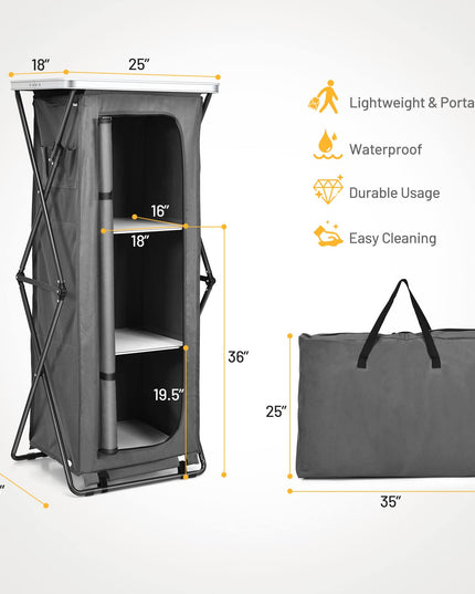 Folding Camping Storage Cabinet with 3 Shelves and Carry Bag