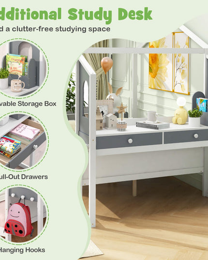 Giantex Full Size House Bed with Study Desk