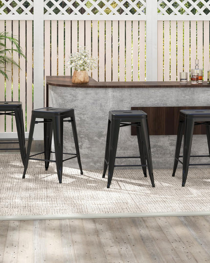 Giantex Metal Backless Bar Stools Set of 4, 24" Industrial Counter Height Bar Stools w/Cut-Out Handle, Footrest